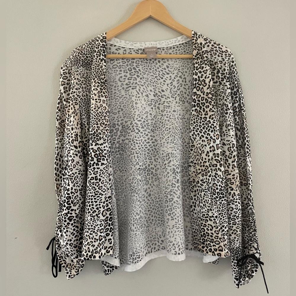 Chico's Black and White Leopard Print Cardigan